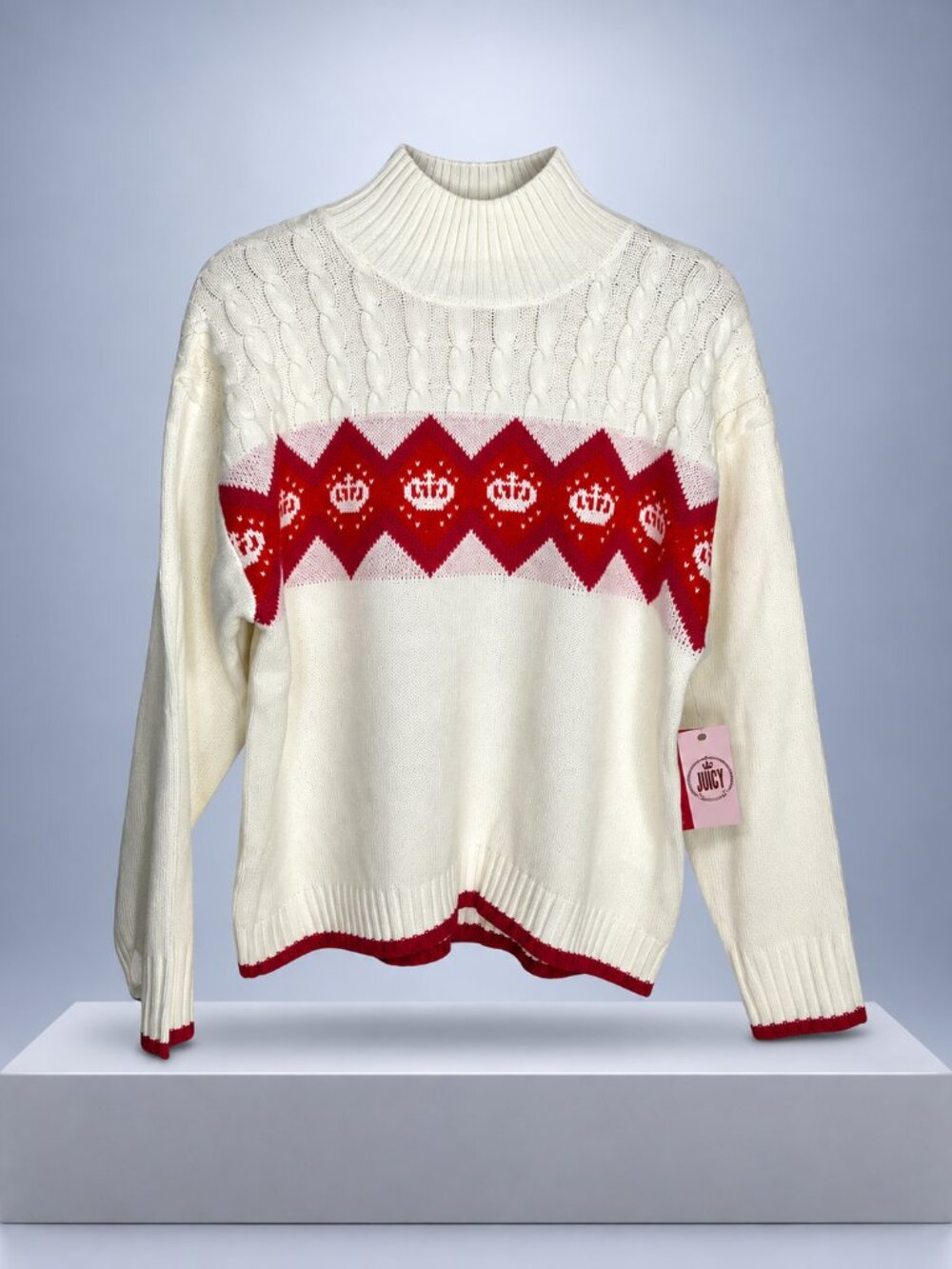 Juicy Couture Mock Neck Sweater Women’s XL White Pink NWT